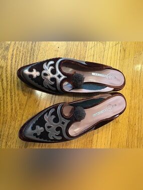 Women's Velvet Pointed Toe Slip-On Loafers with Decorative Pom Pom - Brown